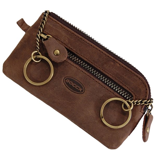 Leder-Schlüsseltasche mit 2 Schlüsselketten und Ring aus Rindsleder 40007