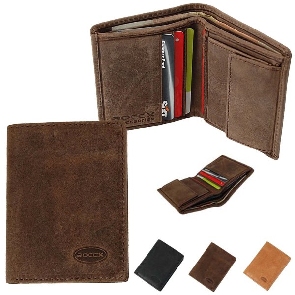 Herren Kombibörse Vintage Leder kleiner Geldbeutel Geldbörse Rindsleder 40027