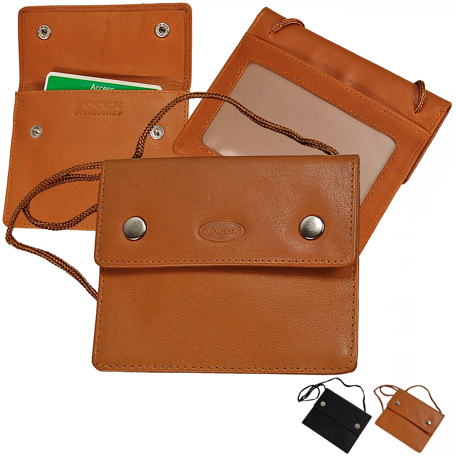 Boccx Markenshop - Brustbeutel Leder RFID Schutz Brusttasche Klarsichtfach  Security Wallet 10018