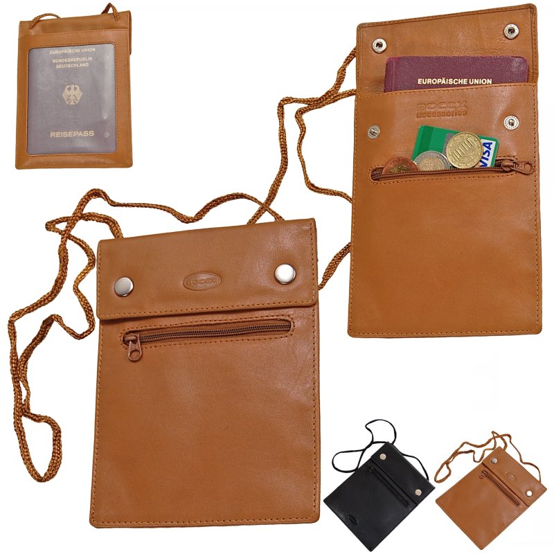 Brustbeutel Leder Brusttasche groß RFID Reisepass Security Wallet 10019