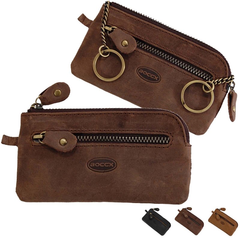 Leder-Schlüsseltasche mit 2 Schlüsselketten und Ring aus Rindsleder 40007