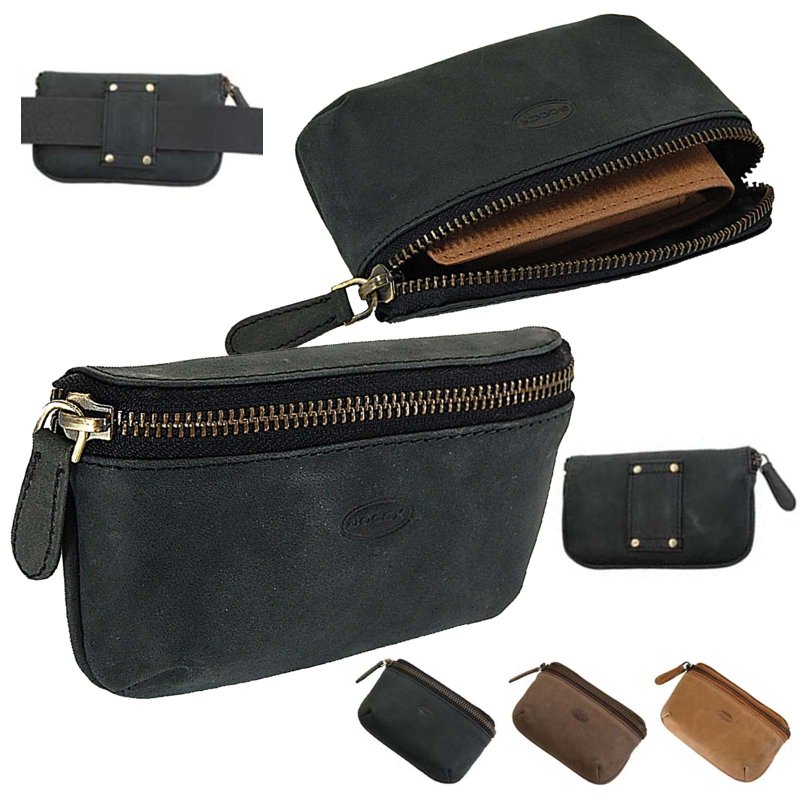 Flache Gürteltasche Hüfttasche Bikertasche Bauchtasche Leder Festivaltasche 40012