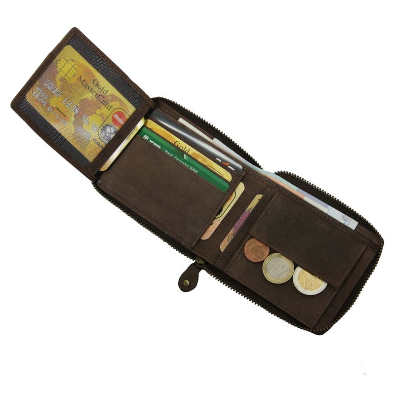 Herrenbörse RFID Blocker Reißverschluss Geldbörse Leder Geldbeutel Portemonnaie 40021z
