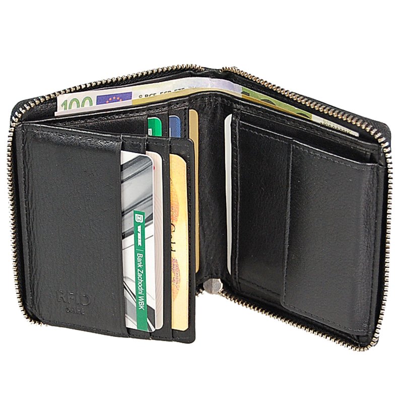Herrenbörse Reißverschluss RFID Blocker Geldbörse Leder Geldbeutel 70043